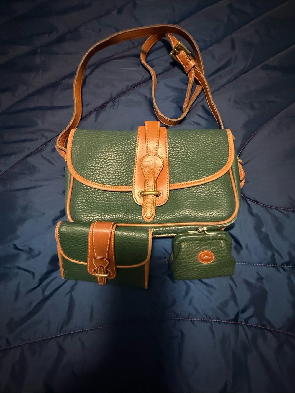 Vintage Dooney Bourke Green Pebbled Leather set